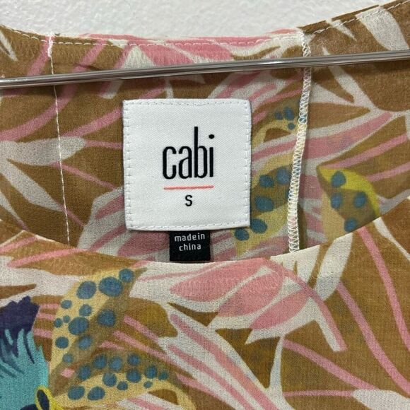 CAbi Parlor Top Tropical Orchid Pink/Blue/Tan Size Small - Picture 4 of 8